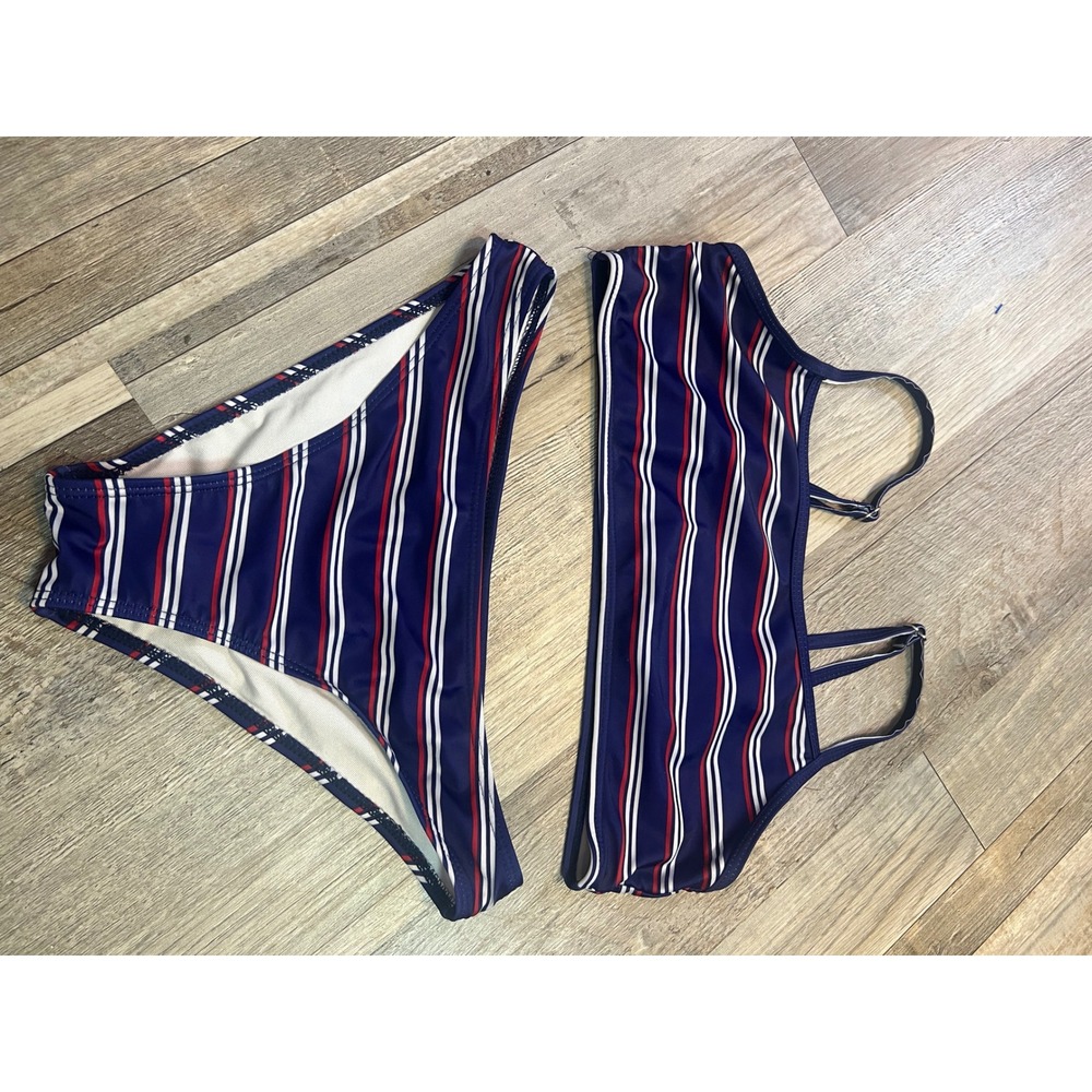 Unbranded Women Bikini Two Piece Vertical Stripes Blue Red‎ White Size M